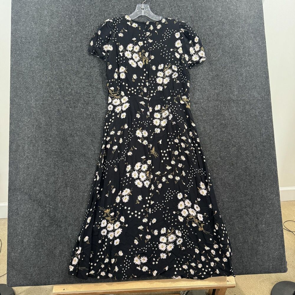 Madewell Wrap Front Dress Women's 8 Black Daisy Floral Fit Flare Puff Sleeve - Picture 6 of 8